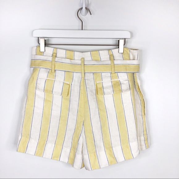 SOLD Frame Linen High Waisted Striped Belted Shorts - Picture 2 of 7